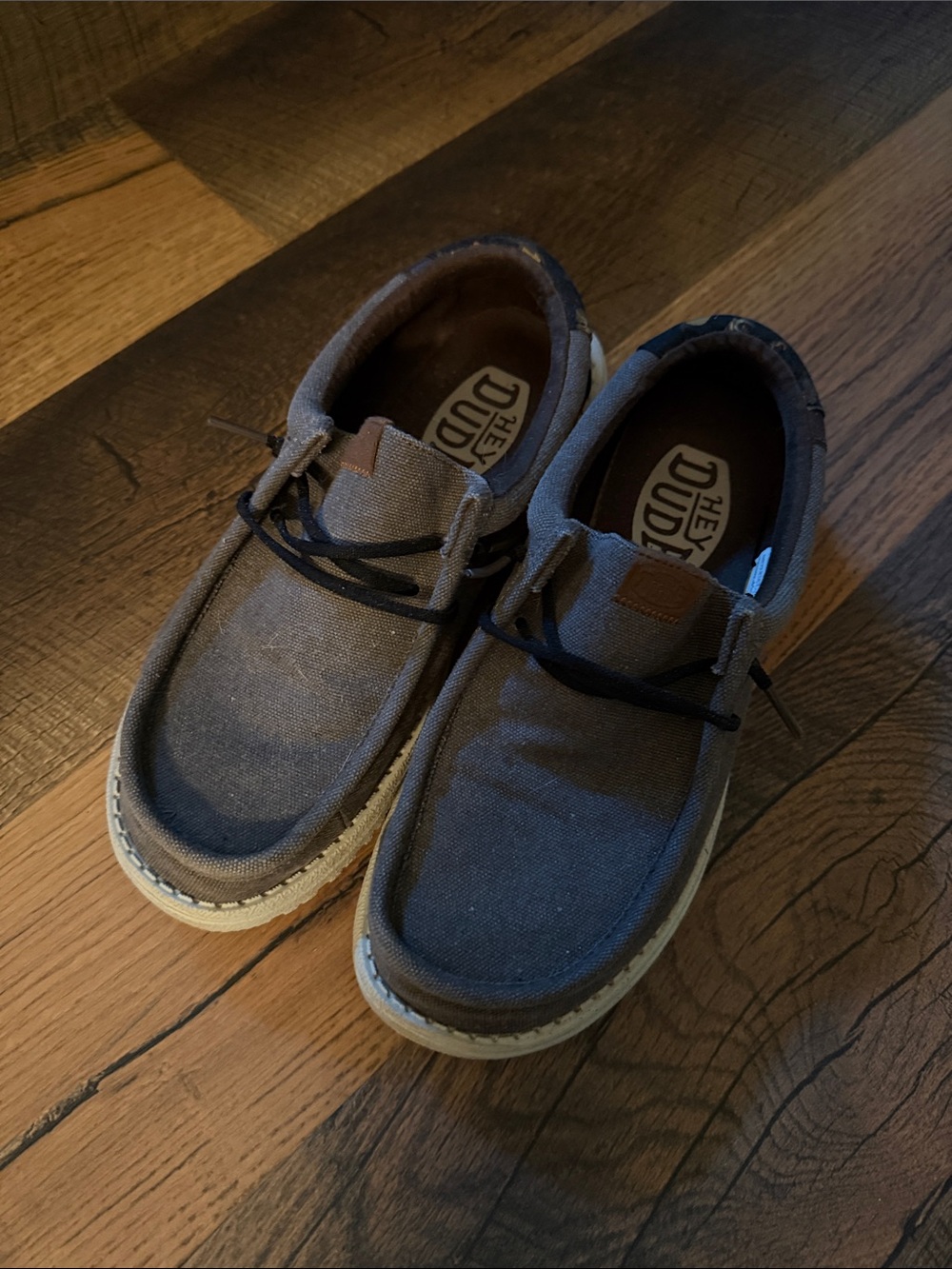 Hey Dude Men's Fish Design Dark Brown Canvas Slip-On Loafers